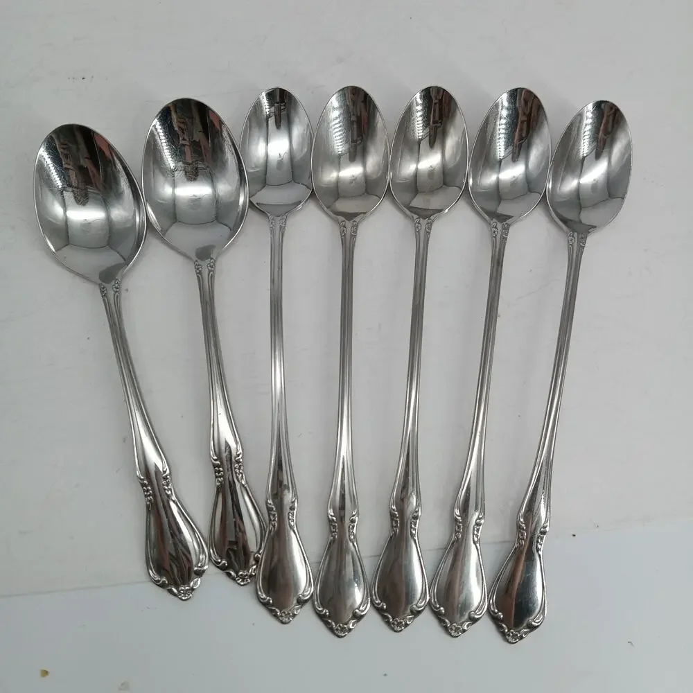 5+2X LH Tsp Oneida CHATEAU Stainless Flatware Long Handle Tea SPOONS Glossy USA